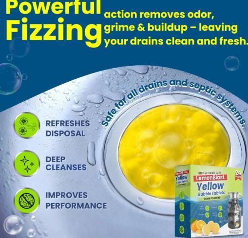 LemonBlast Yellow Bubble Tablets – Odor Eliminator + Blockage Remover (24pc)